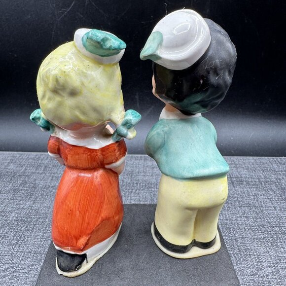 Vintage Japan Big Eye Boy & Girl Figurine Pair 1950s Mid Century Kitsch - Picture 2 of 16